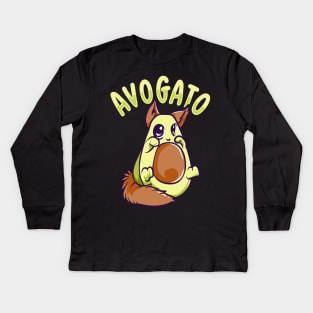 Cute Avogato Avocado Cat Funny Kitty Avo-gato Pun Kids Long Sleeve T-Shirt